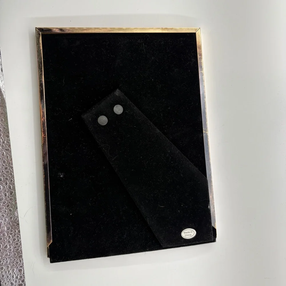 Vintage Brass Photo Frame 5x8 Herringbone Arrow Textured Pattern Dark Patina